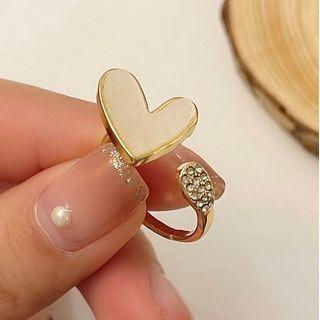 Heart Glaze Rhinestone Alloy Open Ring 1 Pc - White - One Size