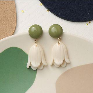 Flower Earring 1 Pair - Green & White - One Size