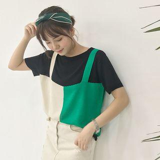 Color Panel Short Sleeve Knit T-shirt