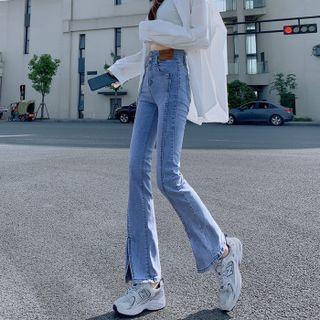 Front-slit Cropped Bootcut Jeans