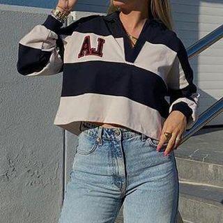 Polo-neck Contrast Crop Top