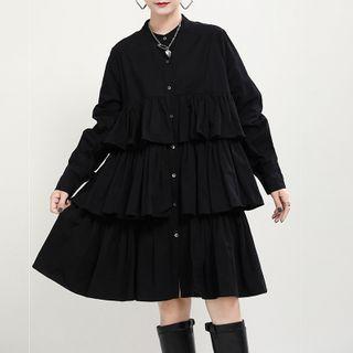Ruffled Shirtdress Black - One Size