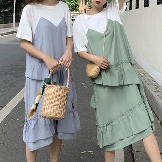 Mock Two Piece Ruffle-trim Dress