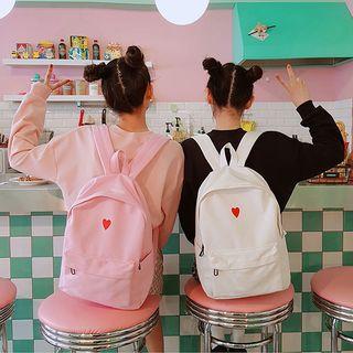 Heart Embroidered Backpack With Pouch