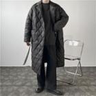 Long-sleeve Plain Embossed Long Jacket