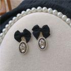 Bow Earring Stud Earring - 1 Pair - Silver Stud - Black - One Size