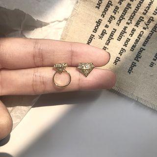 Non-matching Faux Diamond Rhinestone Earring Gold - One Size