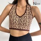 Leopard Print Knit Cropped Halter Top