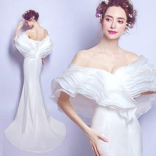 Off-shoulder Ruffle Sheath Evening Gown