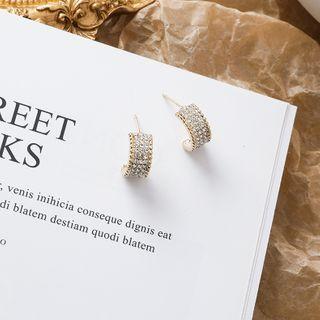 Rhinestone Curved Alloy Earring 1 Pair - As Shown In Figure - One Size