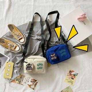 Pig Embroidered Lettering Canvas Crossbody Bag