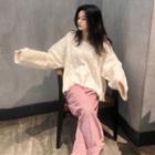 Cable Knit Sweater / Corduroy Straight-cut Pants