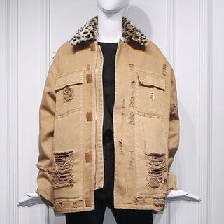 Faux Fur Collar Zip Denim Jacket