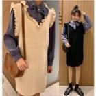 Bow-neck Blouse / Frill Trim Knit Pinafore Dress