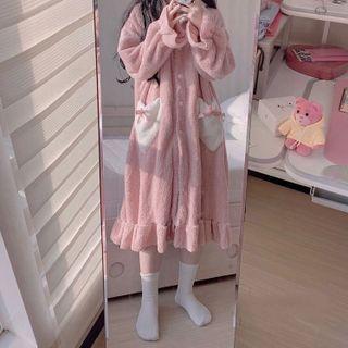 Ear Accent Hood Coral Fleece Sleepdress Pink - One Size