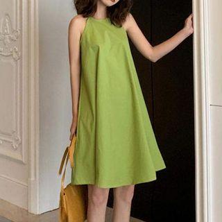 Sleeveless Halter Plain Dress Green - One Size