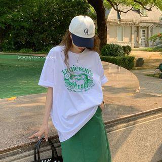 Crew-neck Plain Printed Oversize Tee