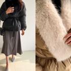 Faux-fur Collar Wrap Puffer Jacket With Sash