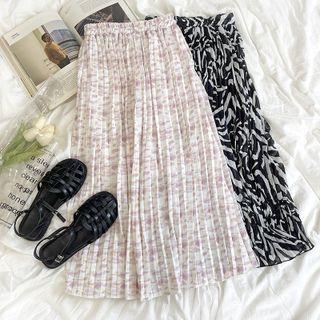 High-waist Floral Printed Pleated Midi Skirt