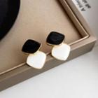 Square Glaze Alloy Earring 1 Pair - S925 Silver Needle - Black & White - One Size