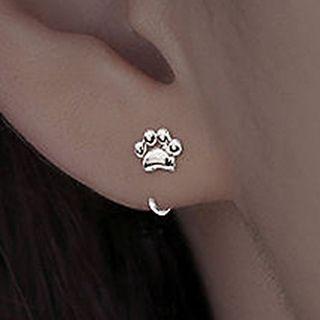 Cat Paw Ear Stud 1 Pair - Silver - One Size