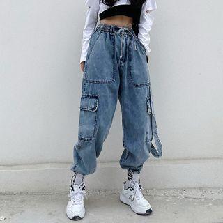 Multi-pocket Drawstring Gathered Cuff Jeans