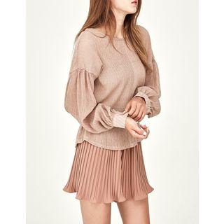 Shirred-sleeve Sheer Top