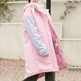 Color Block Hooded Long Padded Coat