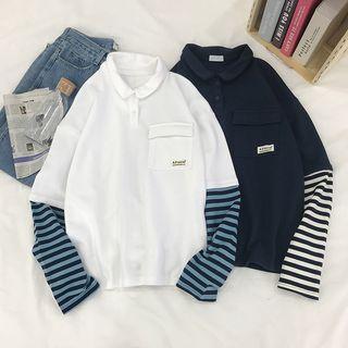 Mock Two-piece Stripe-panel Polo Shirt