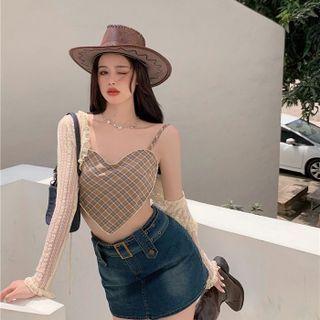 Plaid Camisole Top / Light Cardigan