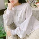 Frill Trim Cat Embroidered Blouse