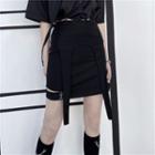Chain Strap Distressed Mini Pencil Skirt