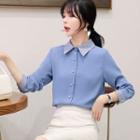 Long-sleeve Faux Pearl Buttoned Shirt