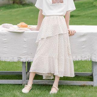 Tiered A-line Midi Skirt / Print Short-sleeve T-shirt