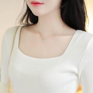 Square-neck Long-sleeve Knit Top