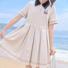 Short-sleeve Polo Pleated Mini Dress