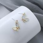 Shell Butterfly Dangle Earring 1 Pair - Gold Trim - Silver - One Size
