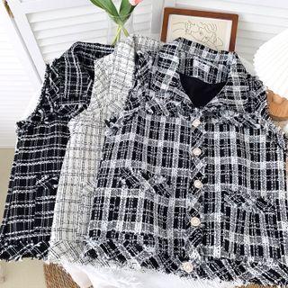 Plaid Frayed Vest Jacket