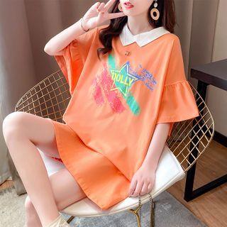 Elbow-sleeve Star Print Polo Shirt