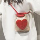 Heart Applique Straw Crossbody Bag