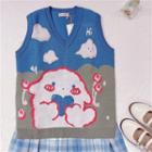 Printed Sweater Vest Blue - One Size