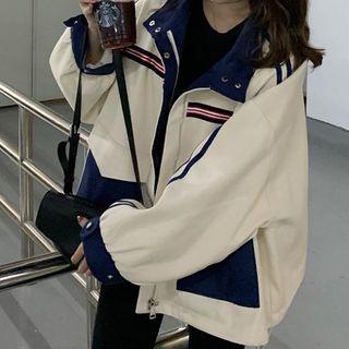 Striped Oversize Zip Jacket As Shown In Figure - One Size
