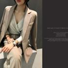 Padded-shoulder Double-breasted Blazer Beige - One Size