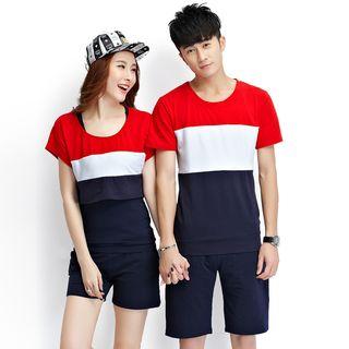 Couple Matching Set: Color Block T-shirt + Shorts