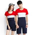 Couple Matching Set: Color Block T-shirt + Shorts