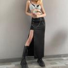 Chained Slit Maxi A-line Skirt