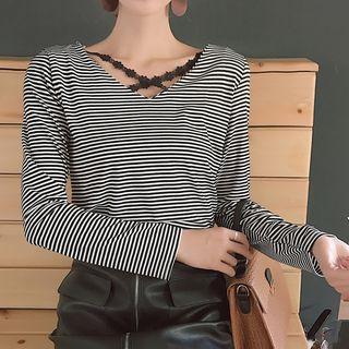Cross Strap Striped Long Sleeve T-shirt