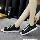 Peep-toe Canvas Lace-up Sneakers