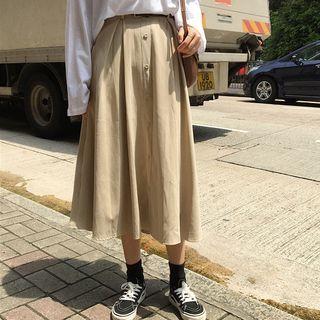 Plain Midi A-line Skirt With Belt