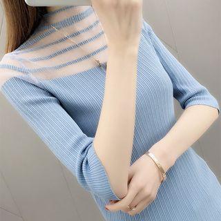 Short-sleeve Chiffon Panel Knit Top